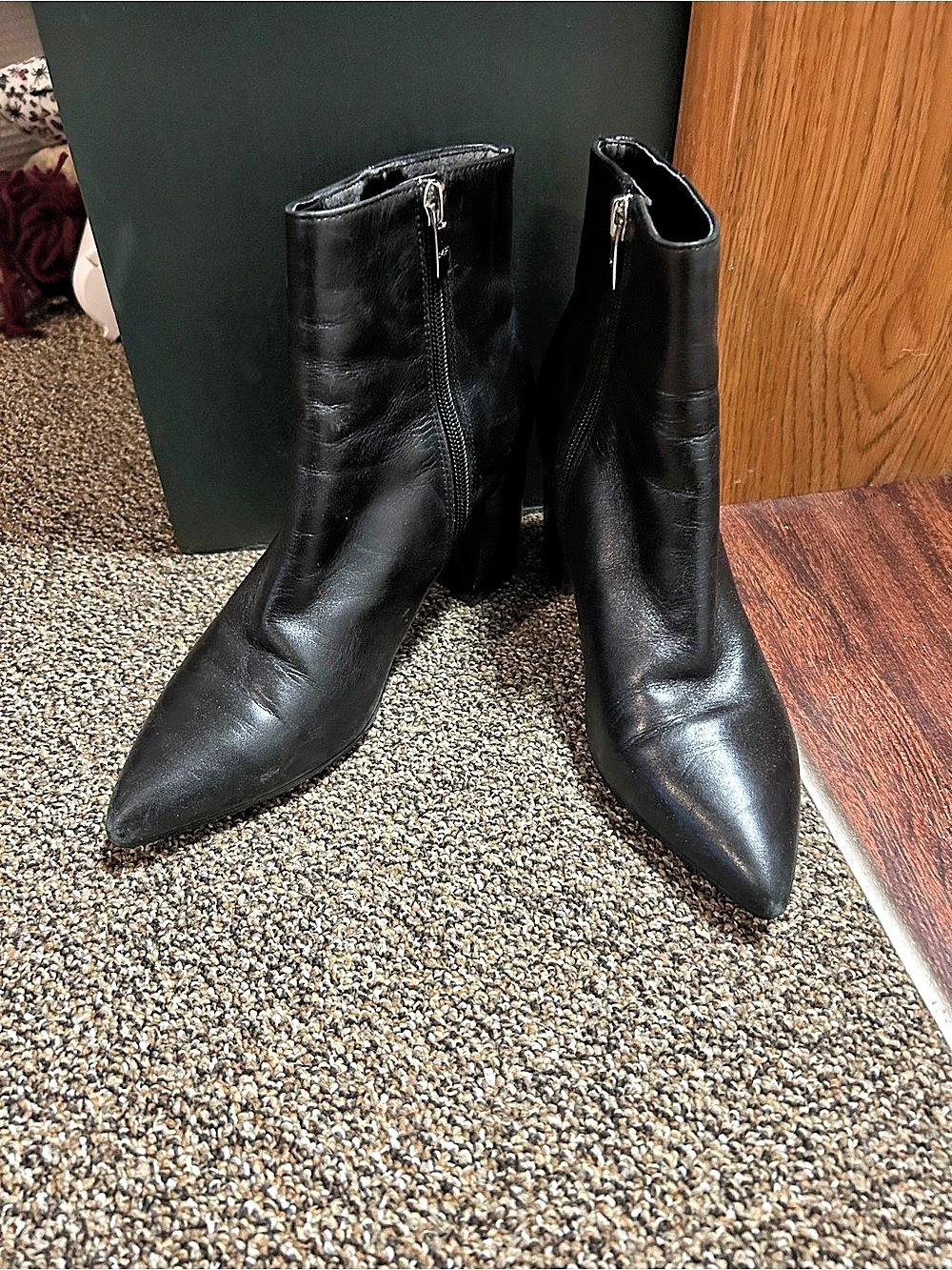 Pointed-Toe Black Heeled Boots